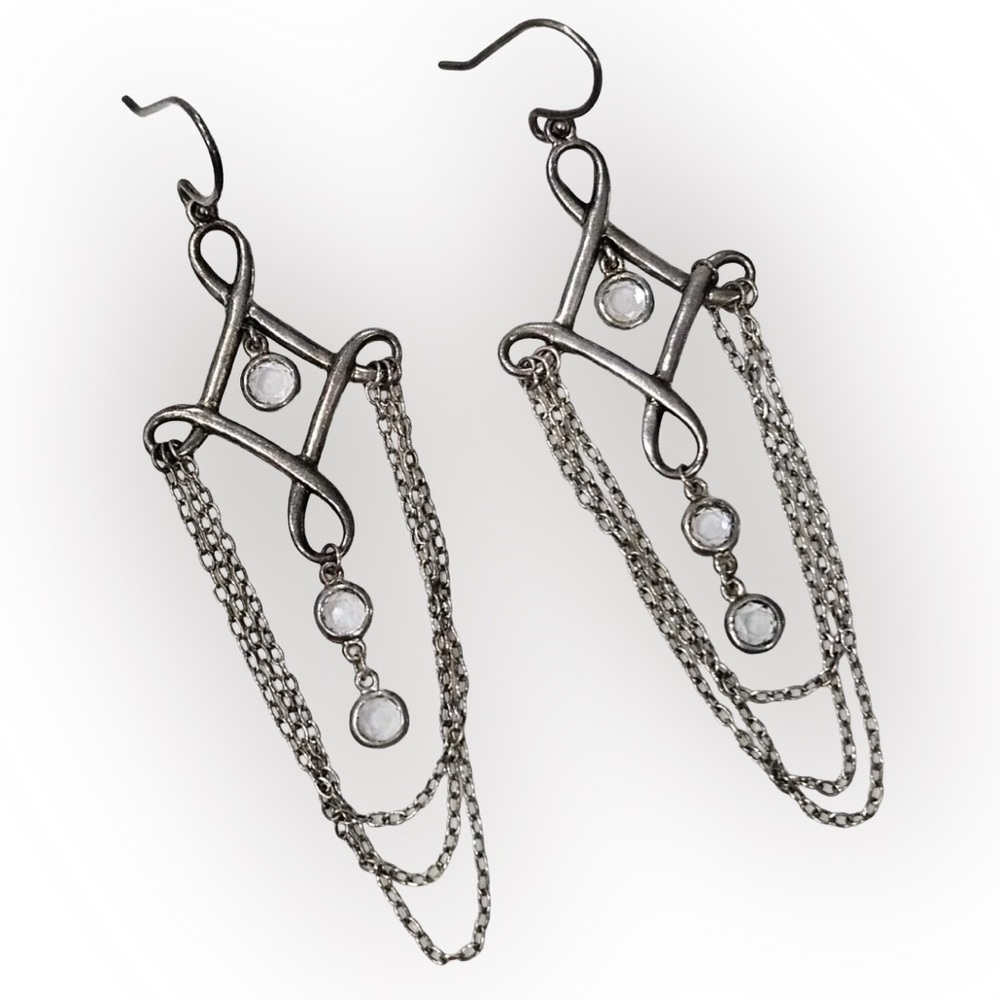 SILPADA Vintage Sterling Silver Cleopatra Waterfall Chain CZ Earrings